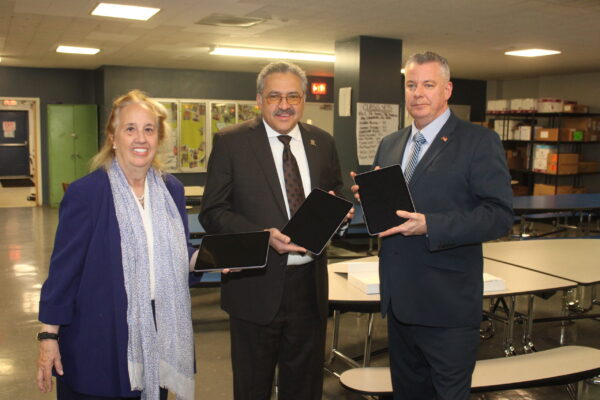 iPad Donation Micke Mantle School_Gale Brewer Michael Nieves John McCormick_Holding iPads 2